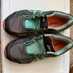 Gray blue and pink sneakers